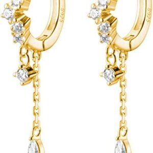 925 Sterling Silver CZ Hoop Earrings Dangle for Women Teen Girls Teardrop Huggie